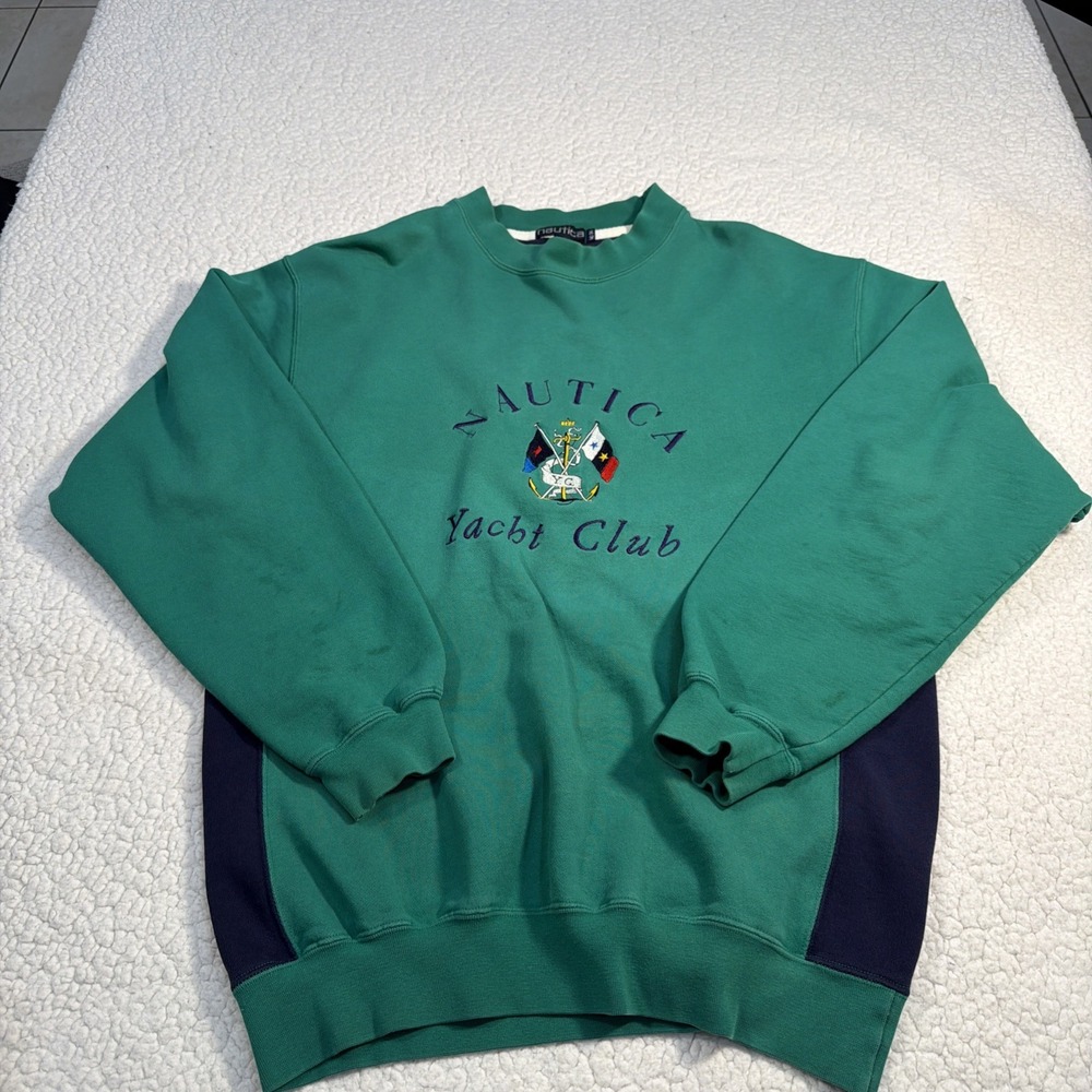 VTG Nautica Yacht Club Vintage Crewneck Sweatshirt Colorblock Green 1990s mens M